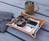 Veg Tan Leather Valet Tray, Molded Leather Catchall Tray for Men, Desktop Organizer | Amazon (US)