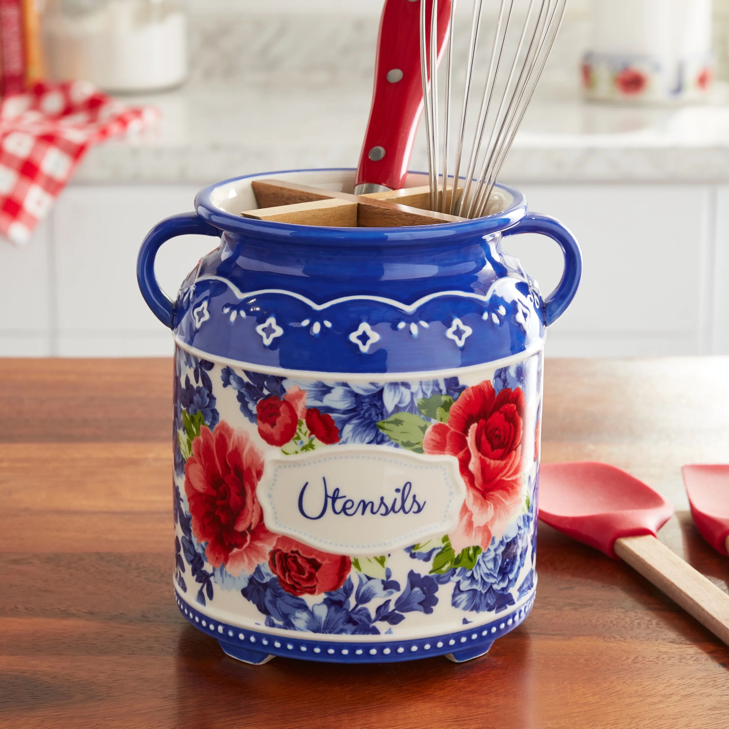 Pioneer Woman , PW Stoneware Utensil Holder, Decal Floral, - Walmart.com | Walmart (US)