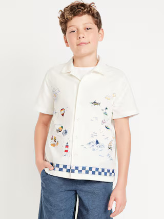 Printed Short-Sleeve Linen-Blend Shirt for Boys | Old Navy (US)