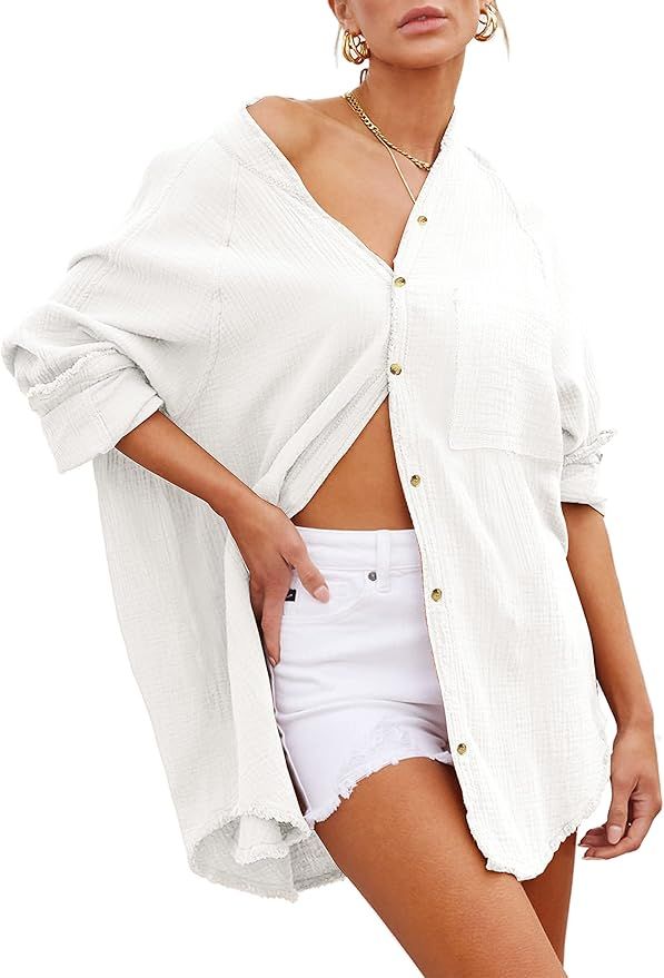 Women's Swimsuit Coverups Button Down Shirts Dress for Women Bathing Suit Bikini Beach Cover Ups ... | Amazon (US)