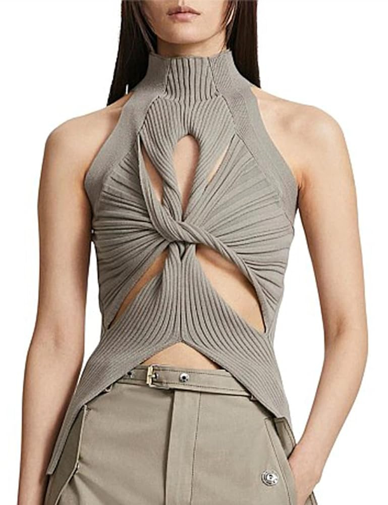 SAFRISIOR Women Sexy Hollow Out Twist Front Knitted Tank Tops Sleeveless High Neck Cut Out Sweate... | Amazon (US)