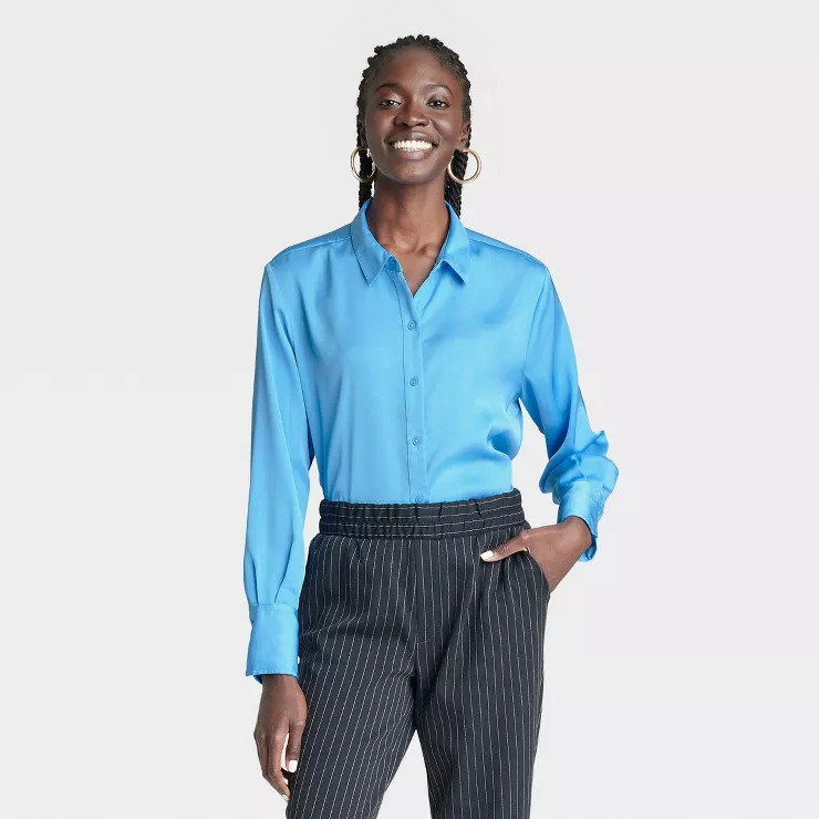 Women's Long Sleeve Oversized Satin Button-Down Shirt - A New Day™ | Target