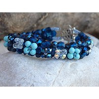 Blue Crystal Beaded Bracelet, Turquoise Woven Jewelry | Etsy (US)
