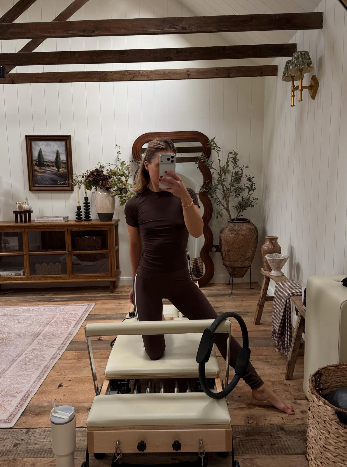 Pilates outfit from WAT the brand! Chocolate brown, gym set, work out t-shirt, yoga outfit, gym leggings, work out outfit  

 #LTKuk #LTKwinter #LTKstyletip