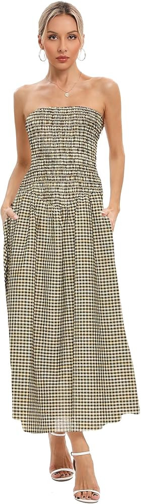 Aigeman Maxi Dress Flowy Swing Long Sundress Boho Beach Dress | Amazon (US)