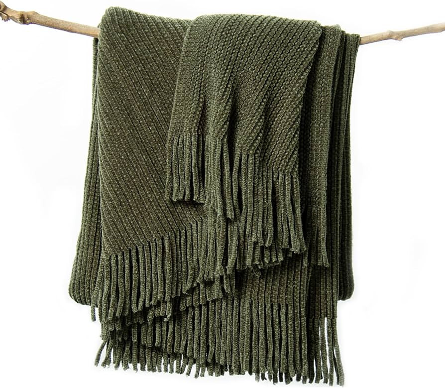 lifein Fall Throw Blanket for Couch-Soft Green Boho Bed Throw Blankets,Cozy Knitted Chenille Thro... | Amazon (US)