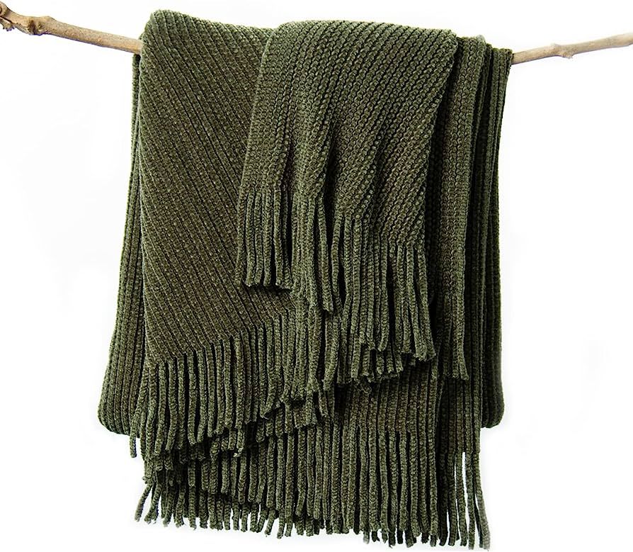 LIFEIN Green Throw Blanket for Couch-Soft Chenille Boho Throw,Knit Farmhouse Blanket,Cozy Knitted... | Amazon (US)