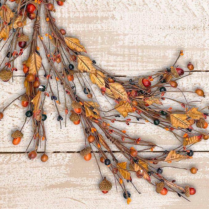 BCD Country Mix Acorn Garland Fall Colors Leaves Berries Pips Primitive Floral Décor | Amazon (US)
