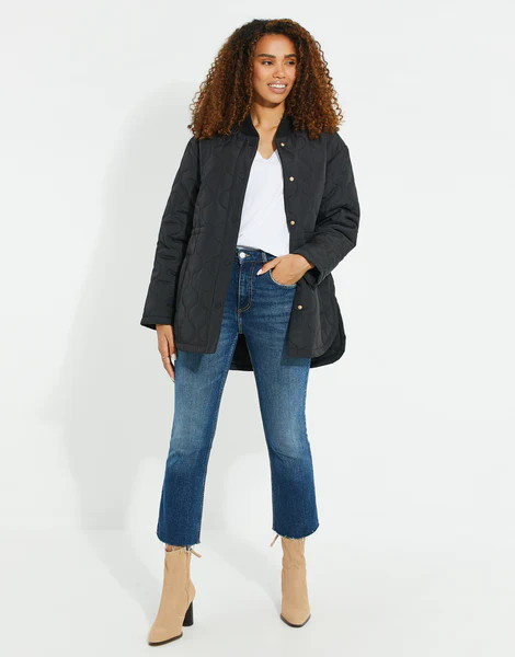 Women's Black Quilted Bomber Style Jacket | Threadbare