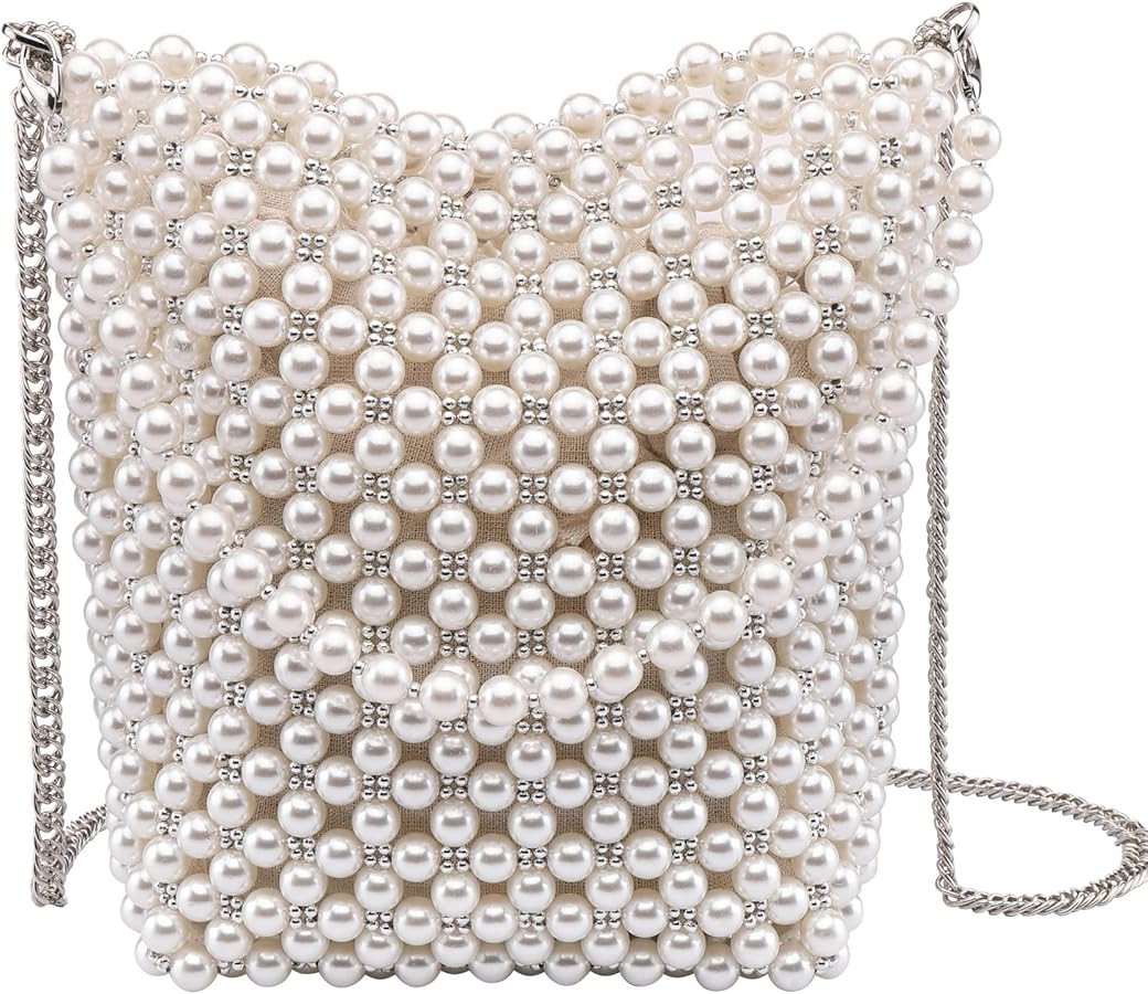 Ayliss Women Beaded Handbag Pearl Clutch Purse Evening Handbag Crossbody Bucket Pearl Tote Should... | Amazon (US)