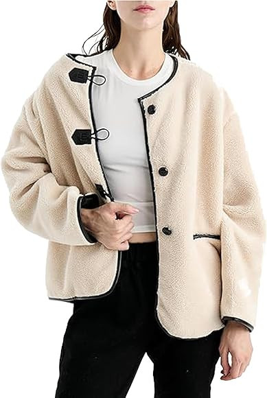 Women Faux Jackets Loose Fit Fleece Long Sleeve Buttons Shaggy Winter Warm Outerwear Coats plus d... | Amazon (CA)