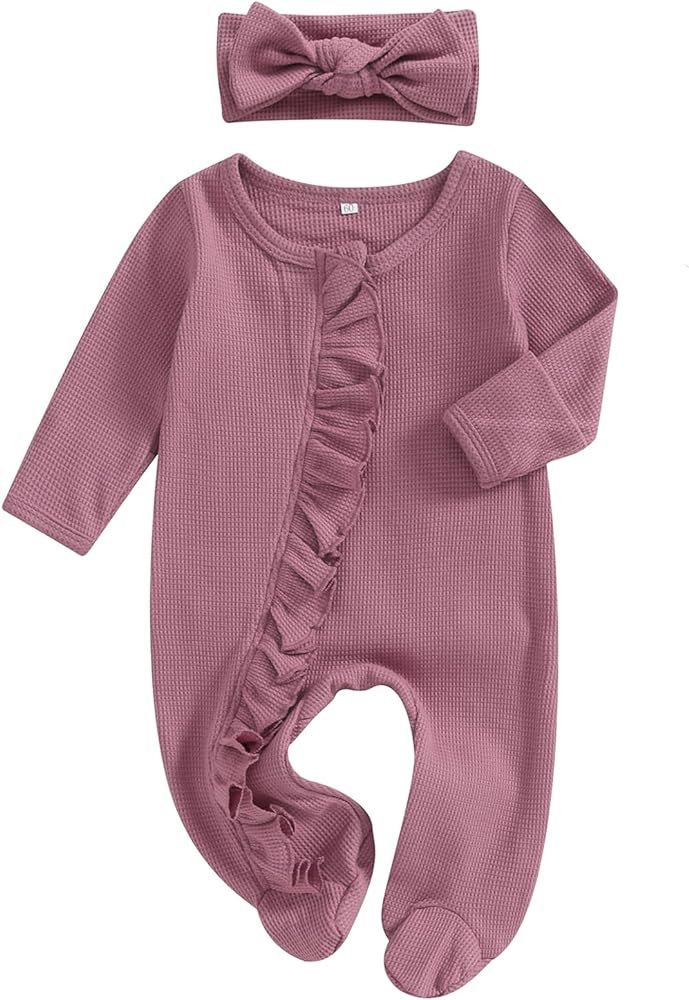 Ayalinggo My First Baby Girl Valentines Day Outfit Knit Onesie Ruffle Romper Newborn Coming Home ... | Amazon (US)