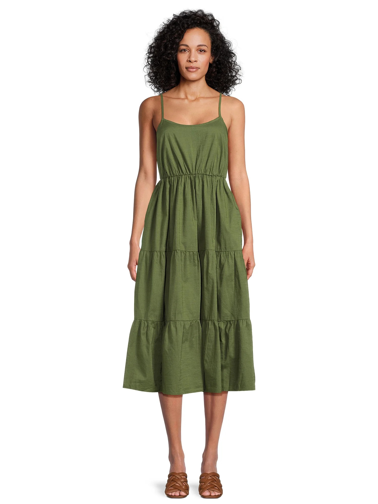 Time & Tru Women's Spaghetti Tiered Dress | Walmart (US)