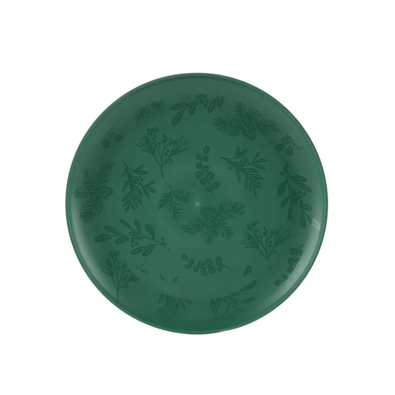 Mainstays 10.5 inch Round Plastic Etched Holly Plate, Green | Walmart (US)