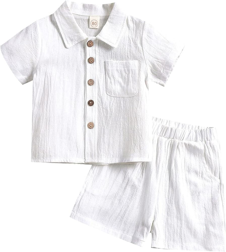 SHIBAOZI Toddler Baby Boys Clothes Set Button-Down Shirt Tops + Cotton Linen Shorts Summer Outfit... | Amazon (US)