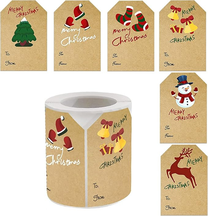 Sticky Christmas Tags Stickers for Gifts Wrappings, 250PCS Kraft Christmas Stickers Labels Self A... | Amazon (US)
