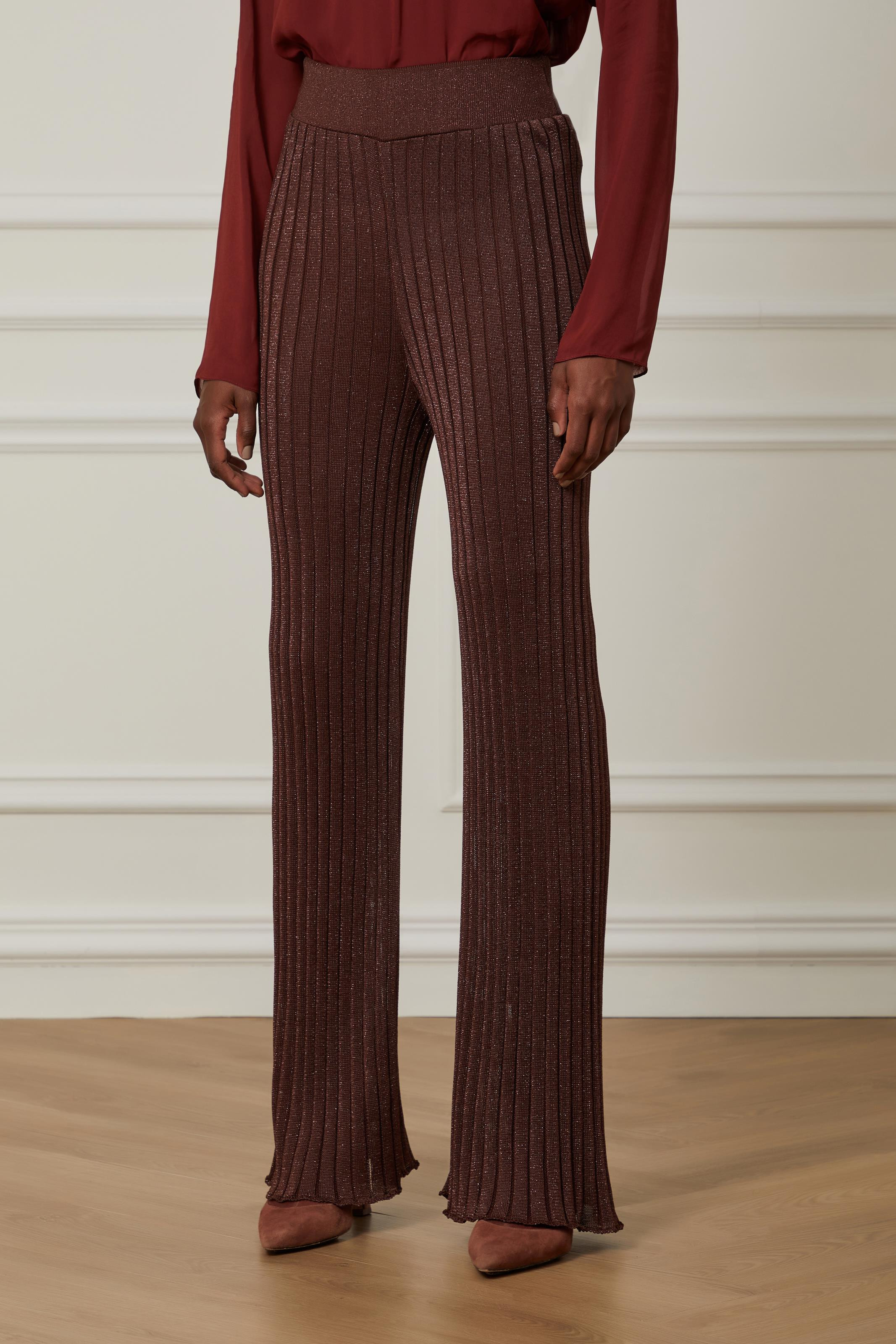 Calça Pantalona De Tricot Ampla Marrom | OffPremium (BR)