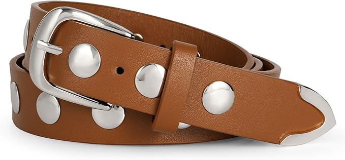 WERFORU Women Fashion Leather Belt Women Belts for Jeans Dress Women Punk Leather Belt Women Stud... | Amazon (US)