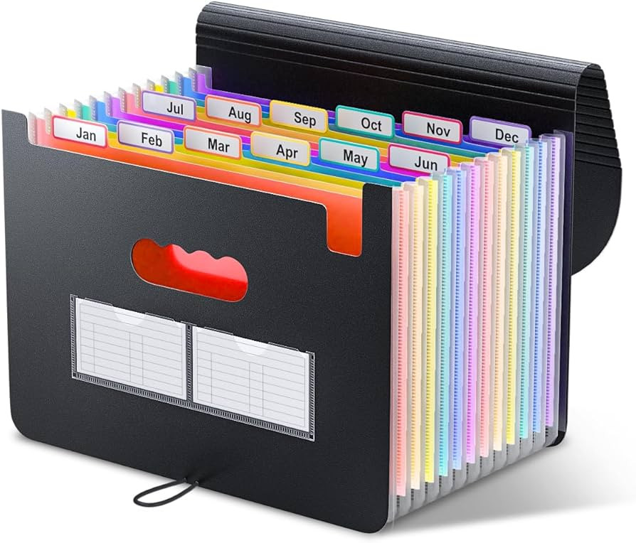ThinkTex Accordion‌ File Organiser, 12 Pockets Expanding File Folders, Portable Monthly Bill Re... | Amazon (UK)