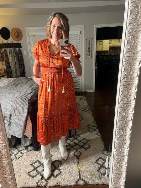 Loving this darling dress that will be perfect for spring in such a trendy print!  I even feel like it gives a slight rodeo vibe with my white boots! 

#LTKmidsize #LTKfindsunder100 #LTKover40