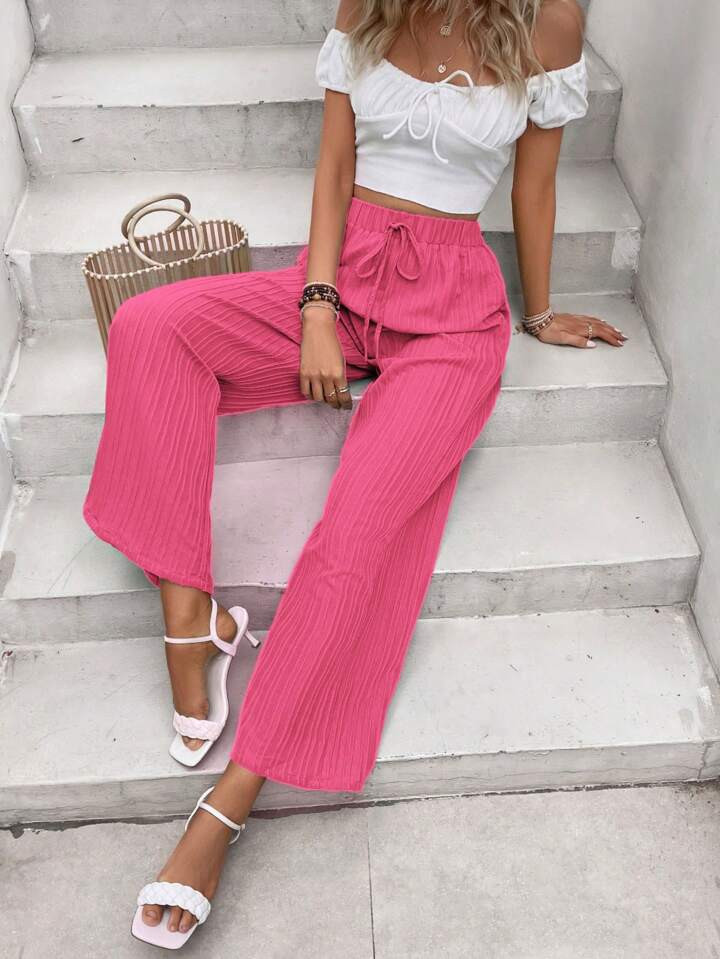 SHEIN VCAY Solid Knot Front Wide Leg Pants | SHEIN