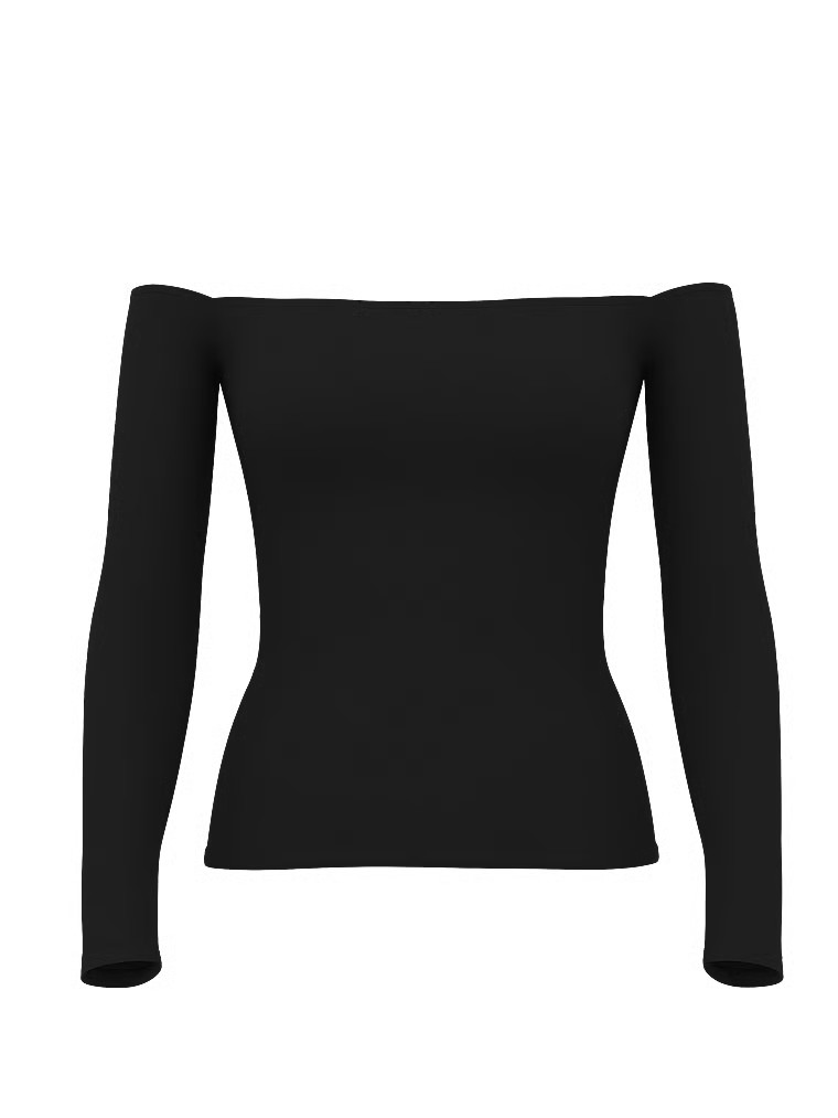Buy Base Stretch Off-The-Shoulder Long-Sleeve Top, Pure Black - Order Tops online - Victoria's Se... | Victoria's Secret (US / CA )