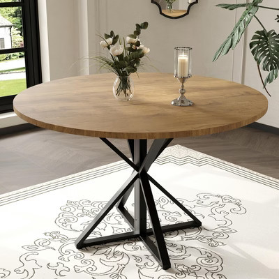 Round Dining Table for 4, 47" Wooden Dining Room Tables with Metal Pedestal, Save Space, Circle Dinner Table for Home Kitchen，Brown | Target