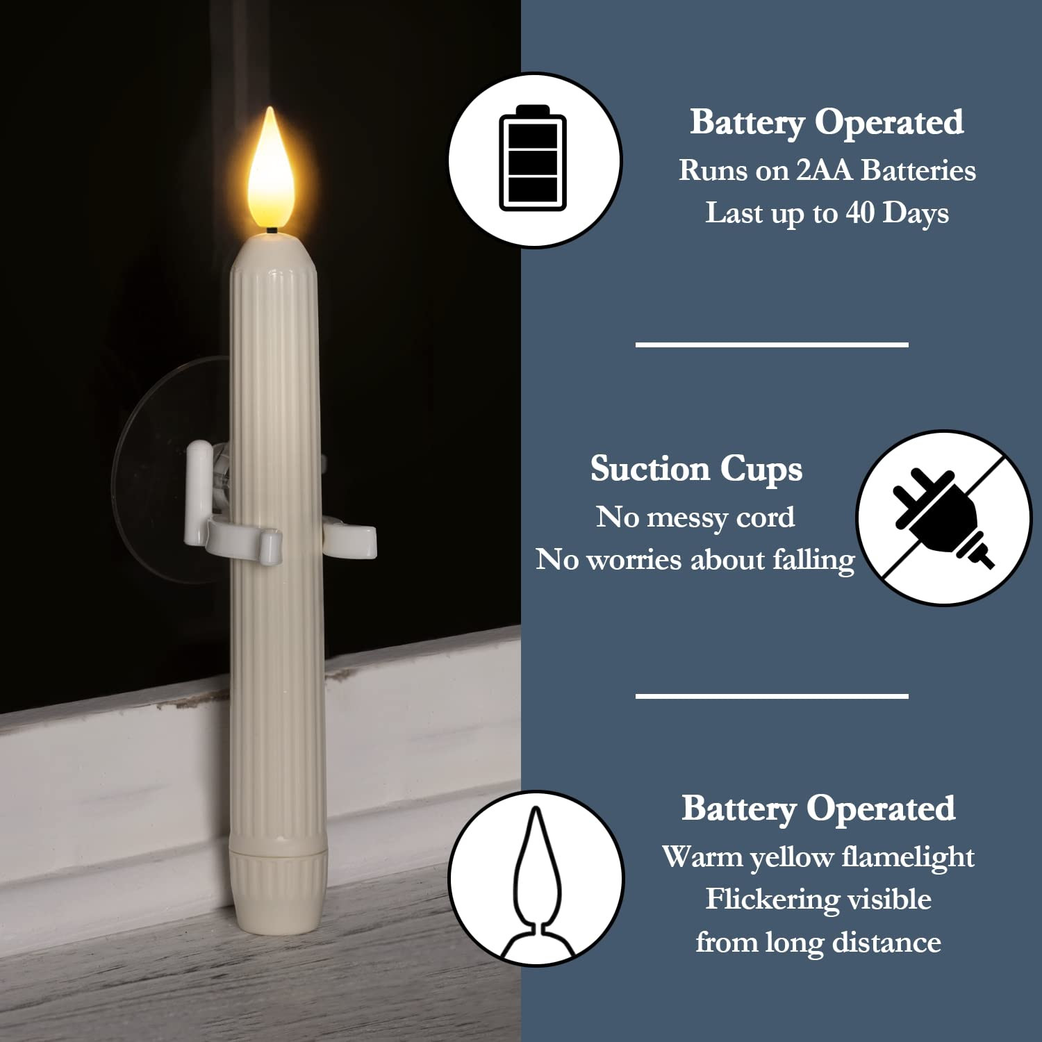 Homemory 6 Pcs Window Candles With Sensor Dusk to Dawn - Ivory Stripped Candlesticks With Suction... | Amazon (US)