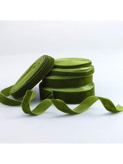 1pc 4.57m Long Olive Green Single-Sided Non-Elastic Colored Flocked Ribbon, Swan Flocked Ribbon, ... | SHEIN