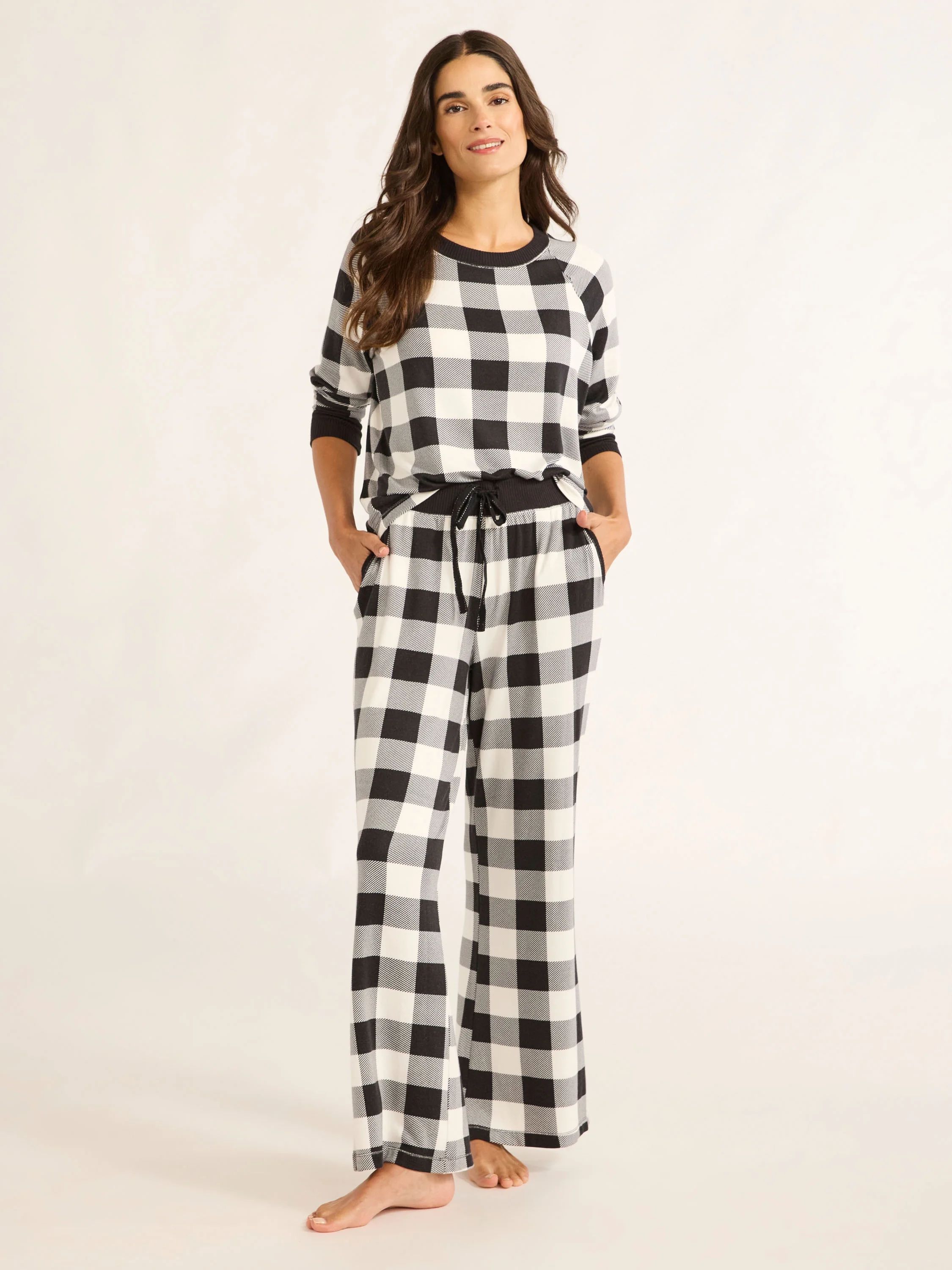 Joyspun Women’s Brushed Jersey Top and Wide Leg Pants Pajama Set, 2-Piece, Sizes XS-4X - Walmar... | Walmart (US)