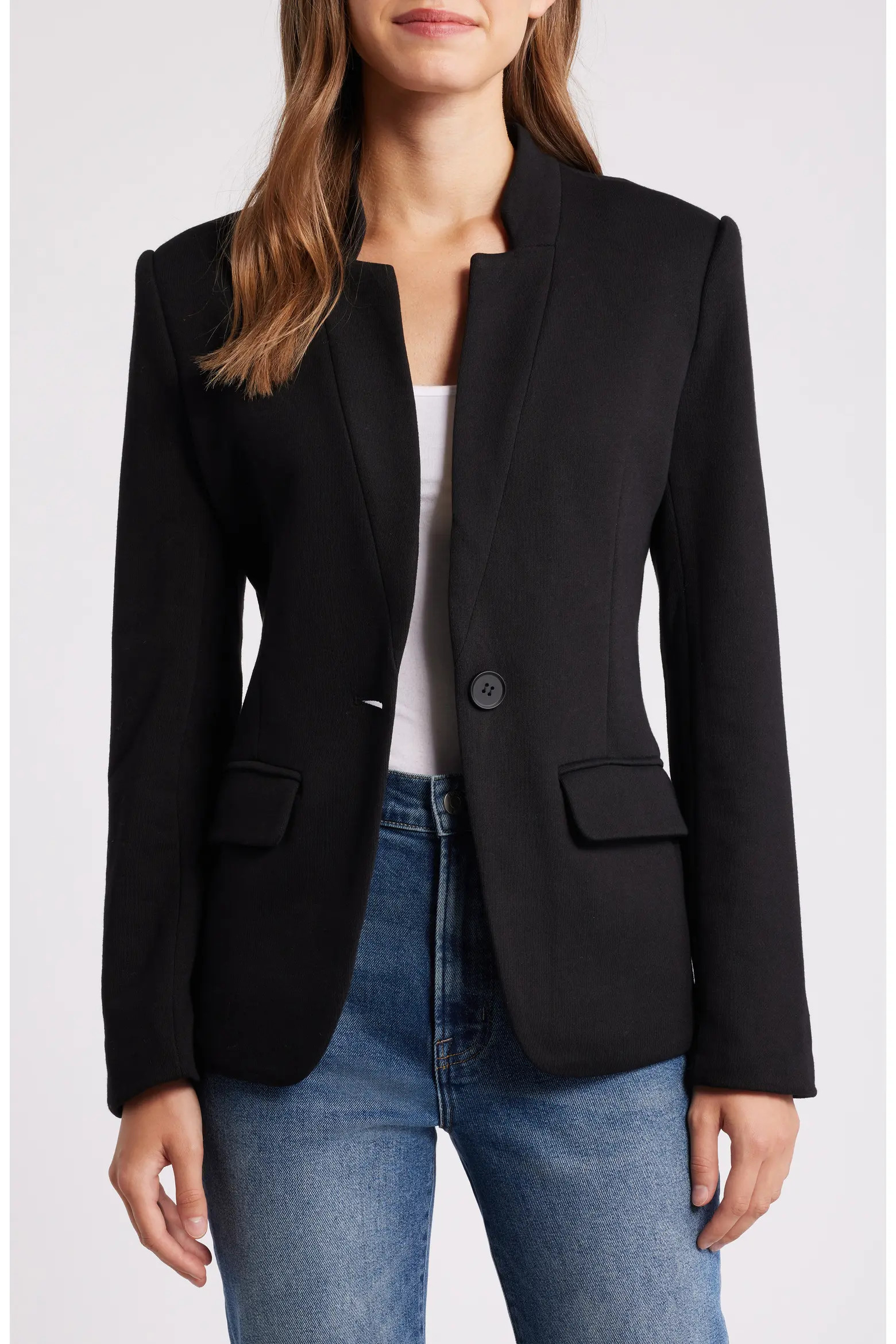 Inverted Notch Collar Cotton Blend Knit Blazer (Women) | Nordstrom | Nordstrom