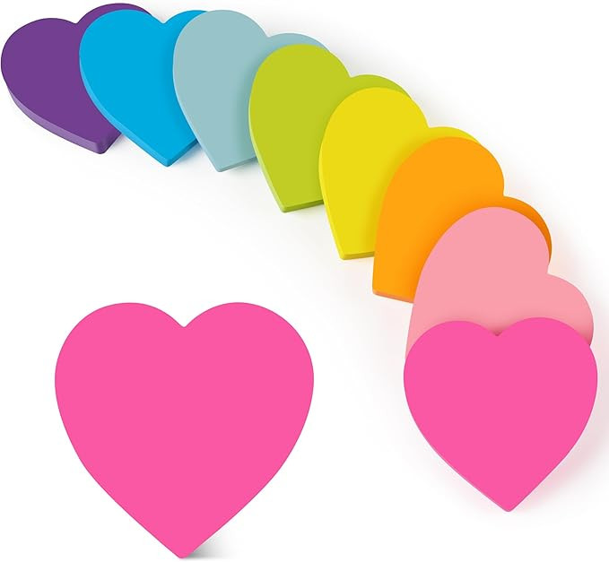 Heart Sticky Notes 3x3 in, 8 Pads, Super Cute Bright Color Strong Adhesive Post, Clean Removal, 8... | Amazon (US)
