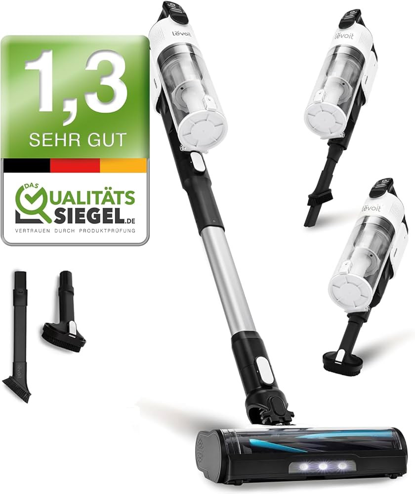 Levoit Akku Staubsauger mit Tierhaardüse, Anti-Haar-Verwicklung, max 50min Laufzeit, 4-in-1 Kabe... | Amazon (DE)