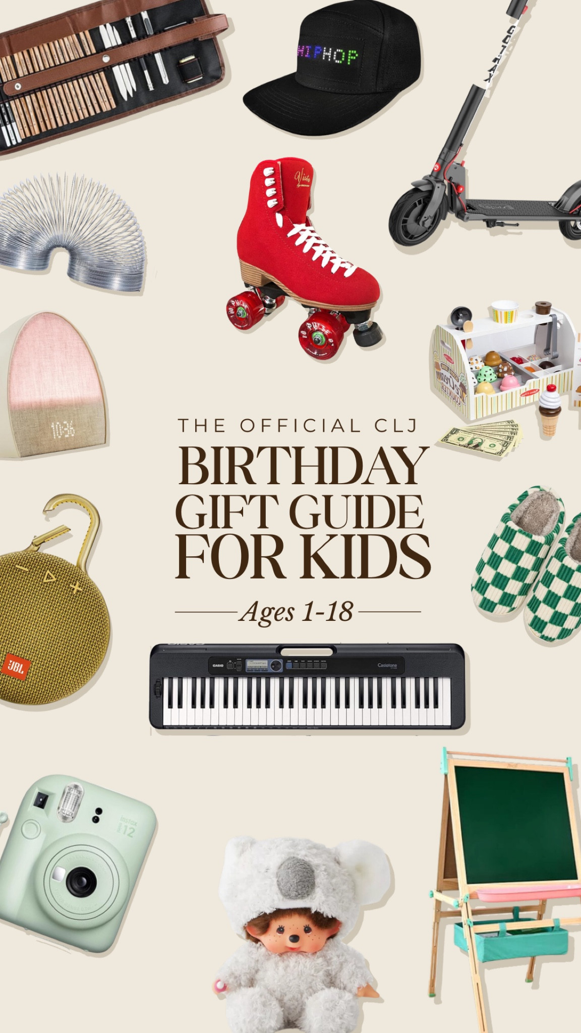The Official CLJ Birthday Gift Guide for Kids Ages 1-18 🎉 find the full list at ChrisLovesJulia.com 

Drawing pencil set, message changing led hat, scooter, roller skates, slinky, Bluetooth speaker, toy ice cream set, keyboard, slippers, art easel, plushie, digital camera, hatch alarm clockk

#LTKGiftGuide #LTKKids #LTKFamily
