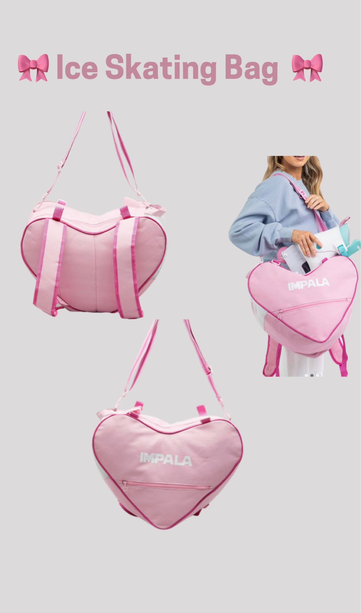 Girly ice skating bag heart shaped backpack for ice skates 

#LTKFindsUnder50 #LTKSaleAlert #LTKActive