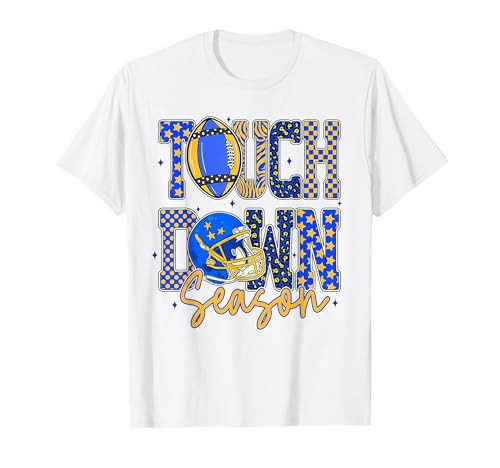 Leopard Blue Gold Checkered Football Touchdown Season T-Shirt | Amazon (US)