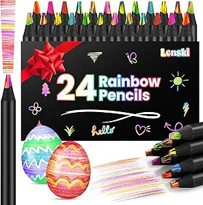 Lenski Stocking Stuffers for Teen Girls Kids, 24 Colors Jumbo Rainbow Pencils, Art Supplies for A... | Amazon (US)
