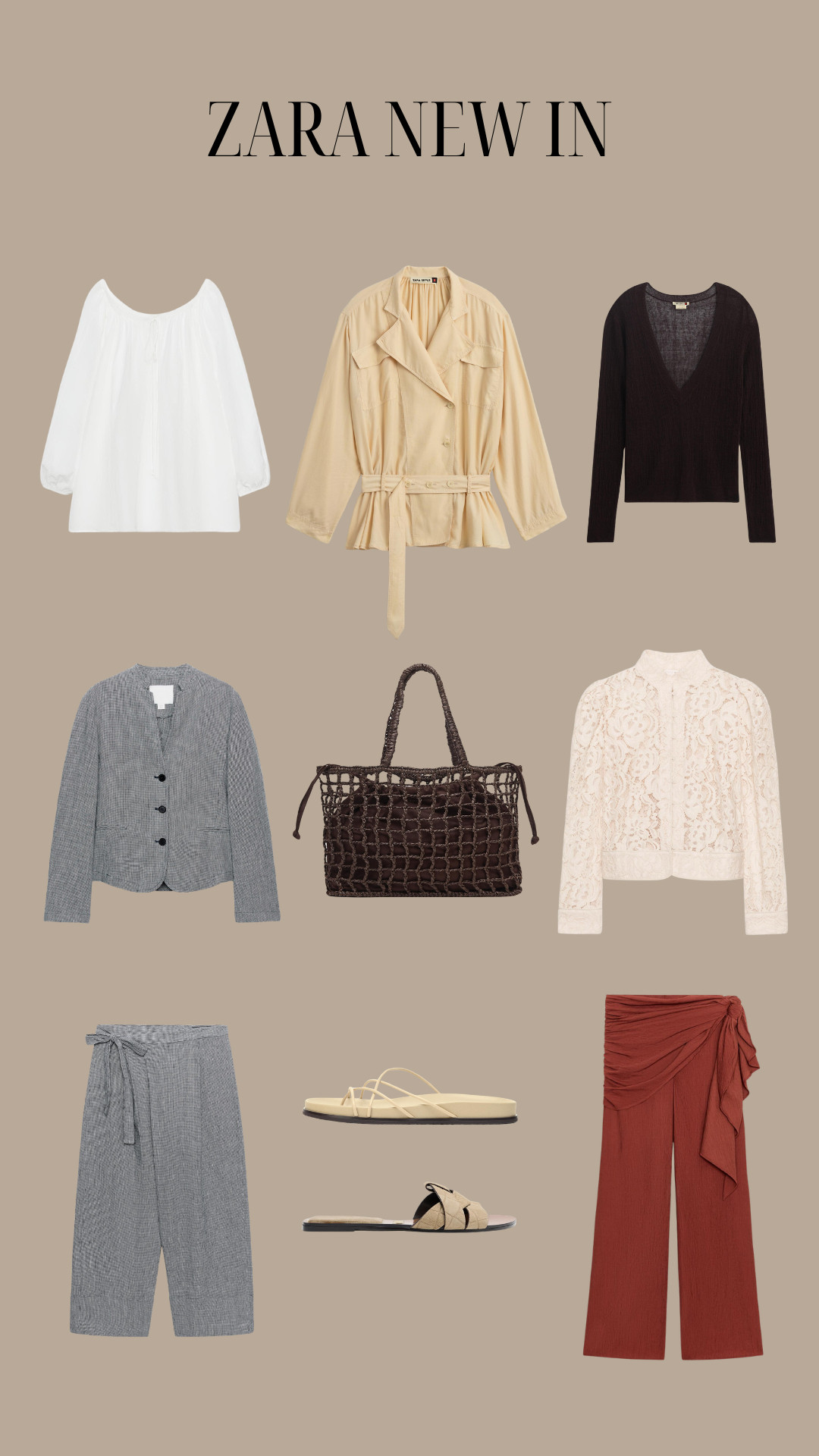 Zara New In Favourites
Black Knit, Cropped Trench Coat, Co-Ord, Lace Top, Sandals, Spring Outfit Inspo, Summer Outfit Inspo 

 #LTKuk #LTKspring #LTKworkwear