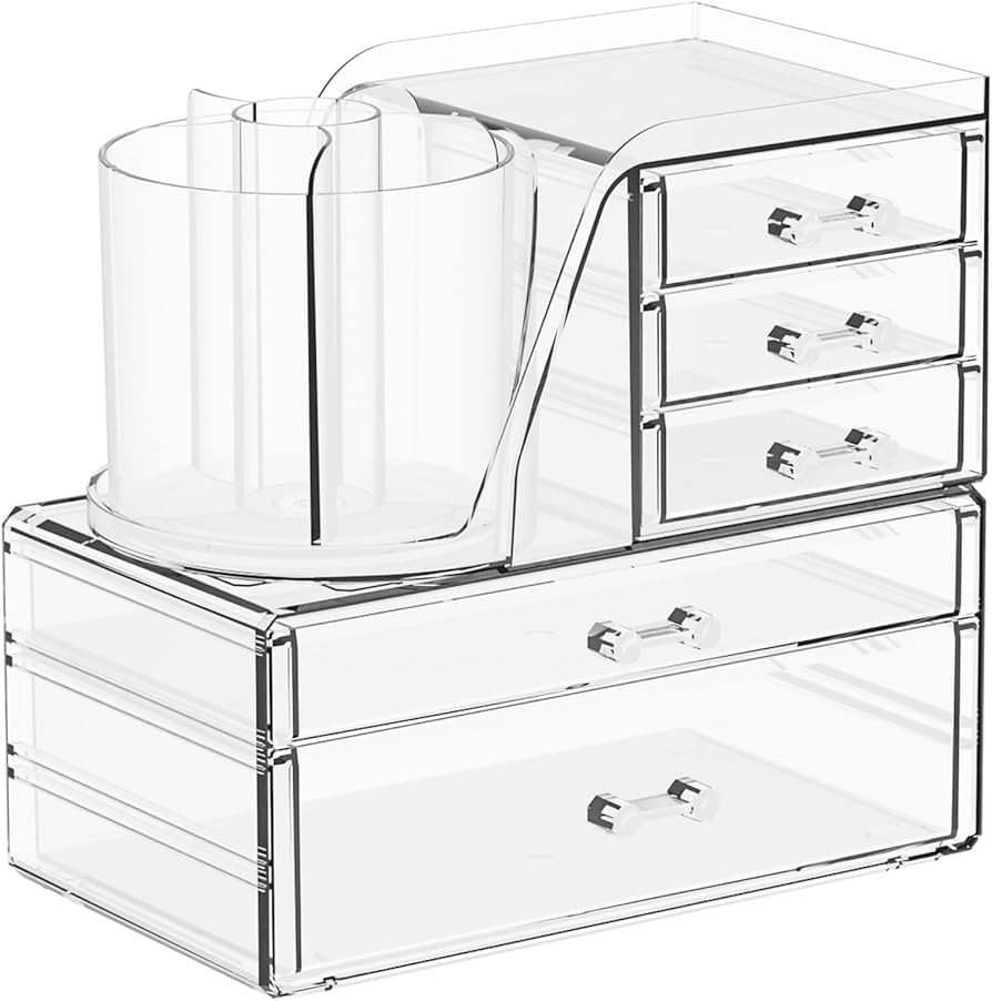 Clear Acrylic Makeup Organizers for Vanity,Countertop,3 Pack Make up Drawer Organizer With Makeup... | Amazon (US)