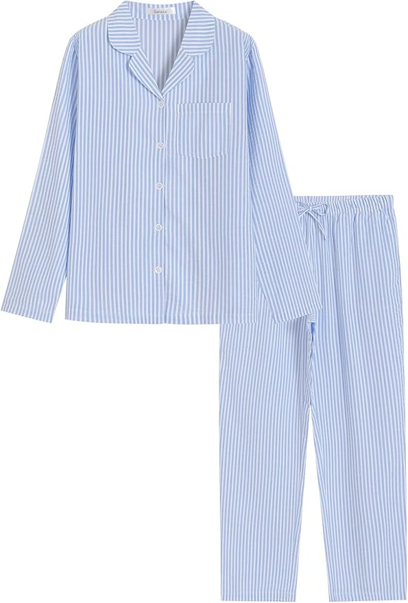 Latuza Women's Cotton Long Sleeve Pajama Set Seersucker Button Down Pj Set | Amazon (US)