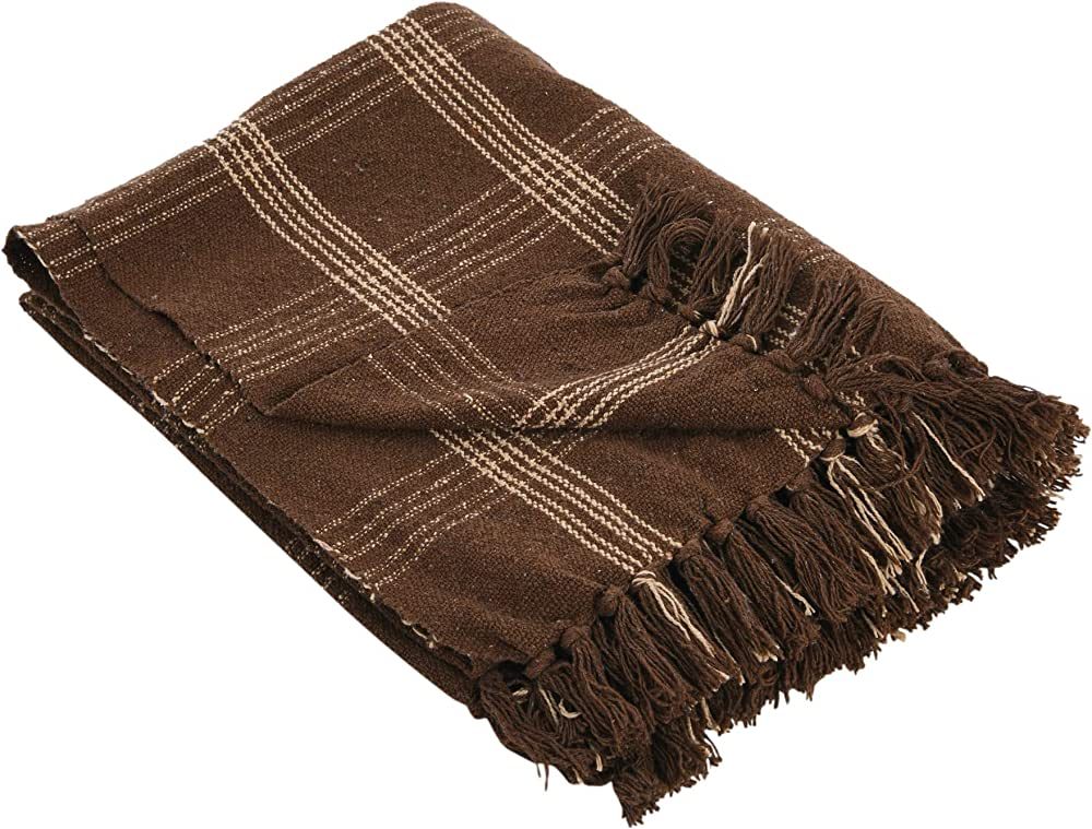 Creative Co-Op Recycled Cotton Blend Throw Blanket with Fringe, Brown Plaid | Amazon (US)