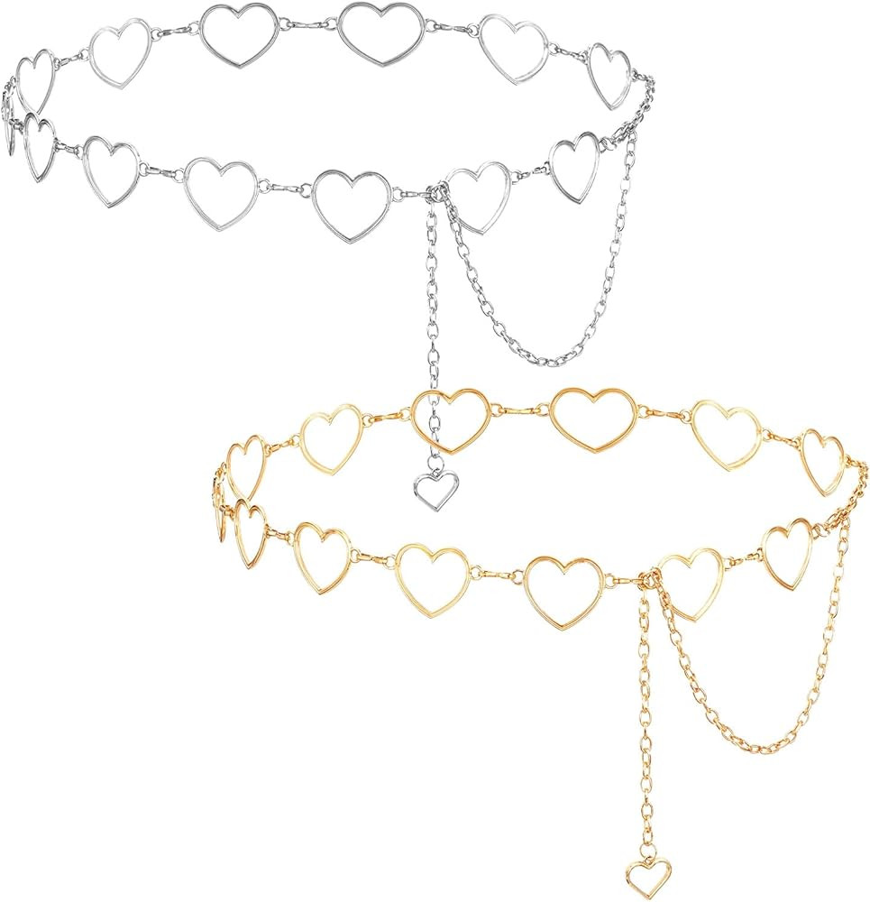 Waist Chain Belt for Women, 47 inches Adjustable Heart Belt Metal Body Belly Chain with Heart Des... | Amazon (US)