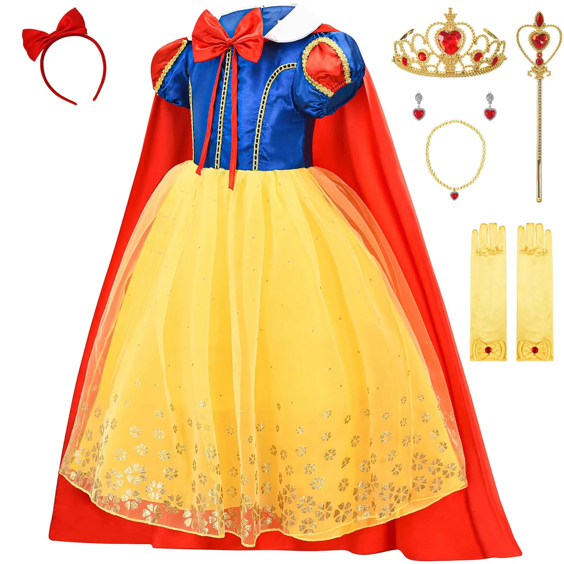 Avady Princess Snow Whtie Costume for Girls Princess Dress Up Short Sleeves Dress with Red Cape | Walmart (US)