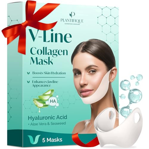 PLANTIFIQUE V-Line Collagen Mask for face 5 PCS | Chin Strap for Women & Men | V Line Lifting Mask with Collagen and Hyaluronic Acid V Shape Face Tape Chin | Skin Firming | Amazon (US)