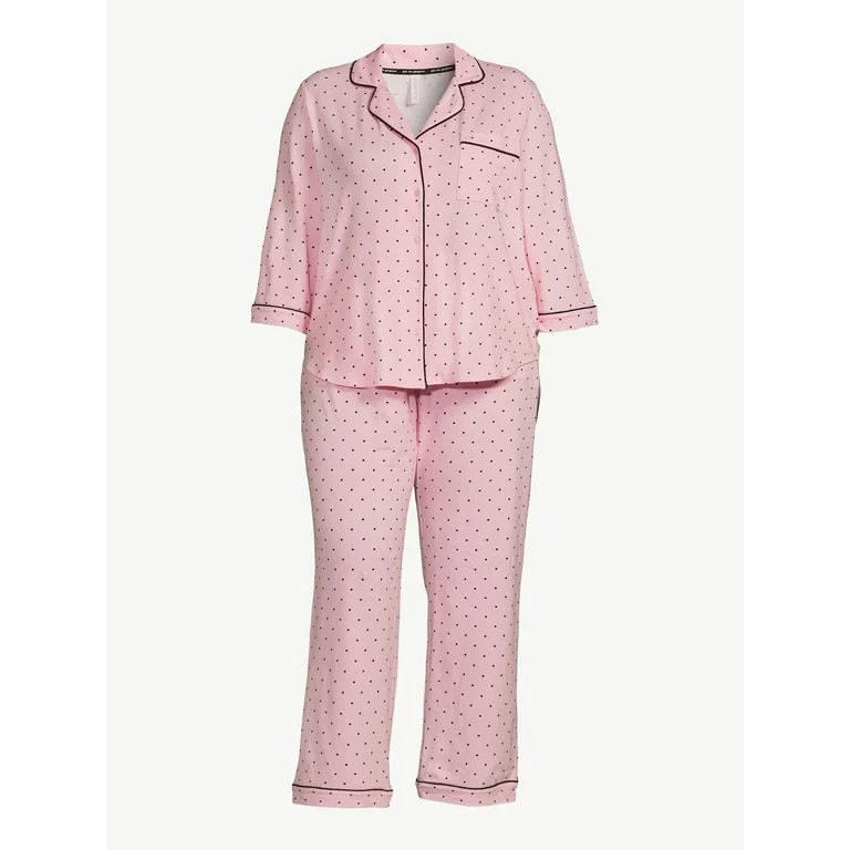 Joyspun Women’s Cotton Blend Notch Collar Top and Pants Pajama Set, 2-Piece, Sizes S-4X | Walmart (US)