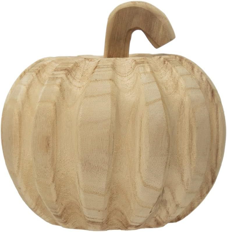 7" Round x 5-1/2"H Hand-Carved Paulownia Wood Pumpkin | Amazon (US)
