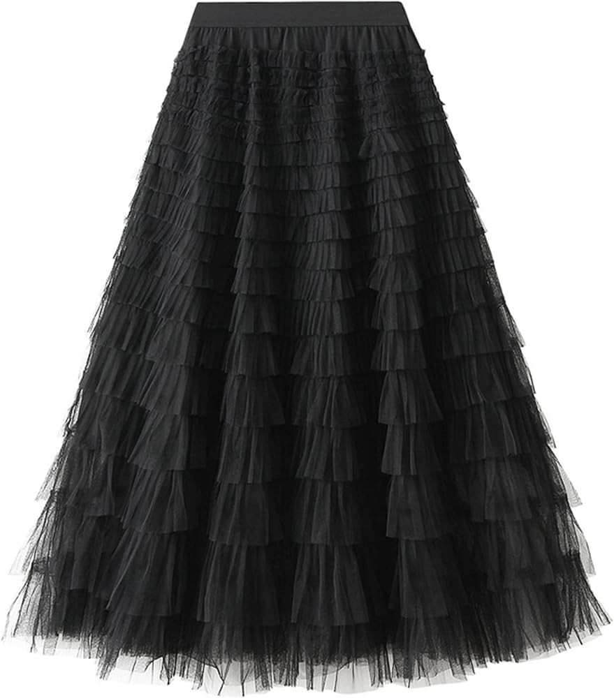 Dirholl Women's A-Line Fairy Elastic Waist Tulle Midi Skirt | Amazon (US)