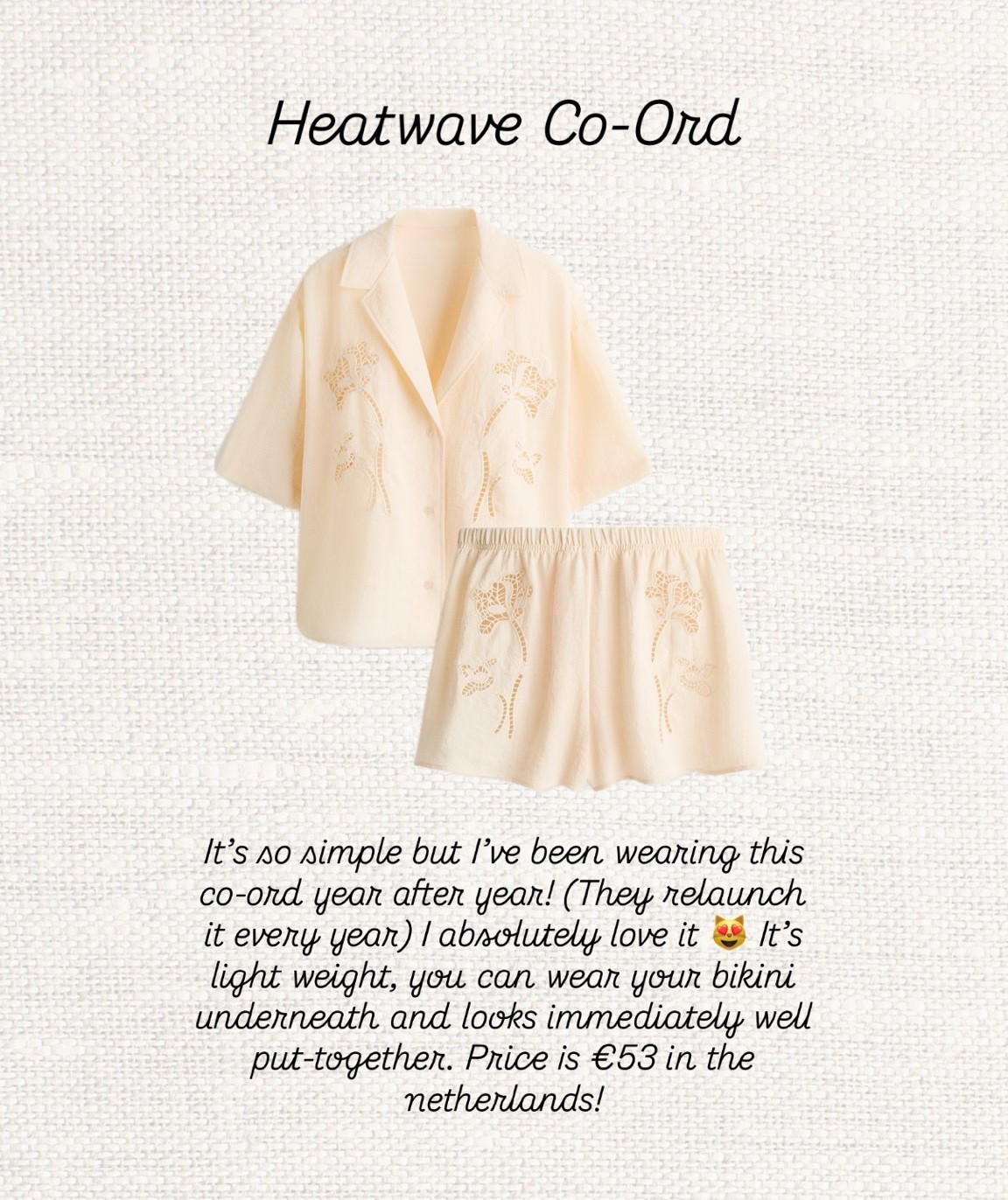 ✨ The kind of summer set that never goes out of style. 🤍 🌞✨

Like this post to save it to your favourite folder and come back later to shop.

summer co ord, embroidered set, cream co ord, vacation outfit, holiday outfit, beach cover up, resort wear, lightweight outfit, summer fashion, matching set, linen look outfit, neutral outfit, chic summer style, effortless outfit, holiday capsule wardrobe, beach club outfit, european summer style, travel outfit, coastal chic, summer wardrobe essentials 🤍🌴☀️👜✨

#LTKstyletip #LTKsummer #LTKmaternity