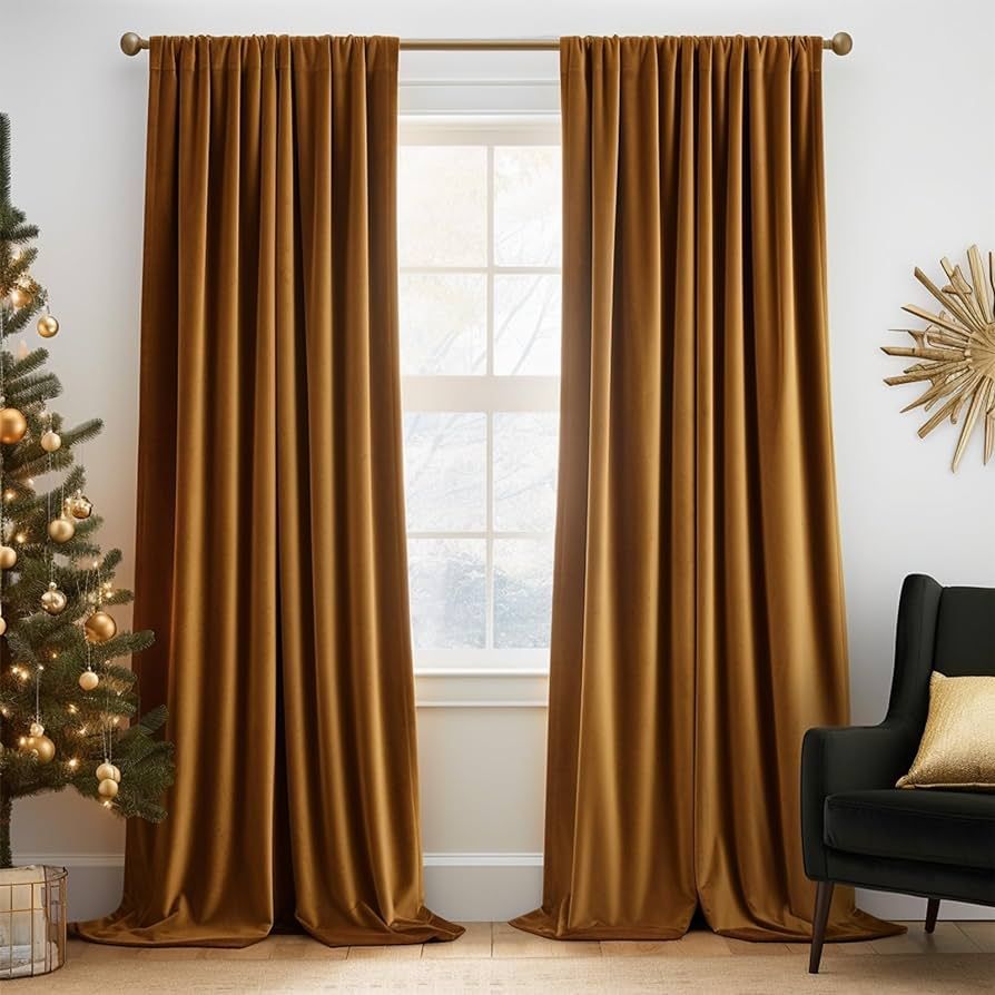 Lazzzy Velvet Blackout Curtains Brown Thermal Insulated Drapes for Bedroom Living Room Darkening ... | Amazon (US)