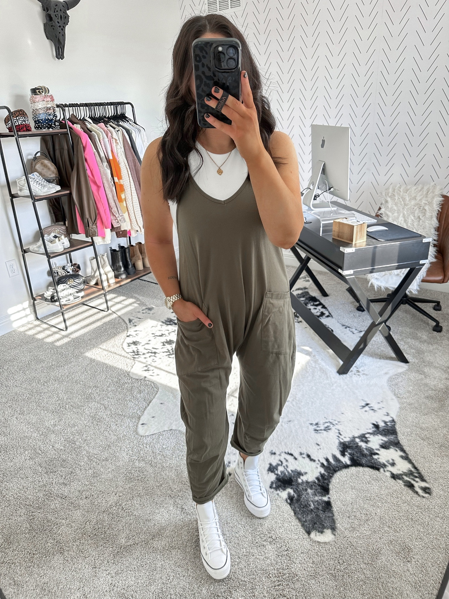 Tank — small
Jumpsuit — small

Platform converse sneakers | loose jumpsuit | high neck tank top | casual spring outfit | errands outfit | bump style | outfits for the bump 



#LTKunder50 #LTKshoecrush #LTKstyletip